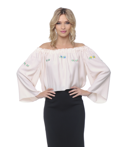 bluza-rose-cu-broderie-flori-cu-elastic-pe-umeri-Izabela Mandoiu pentru Meli Melo